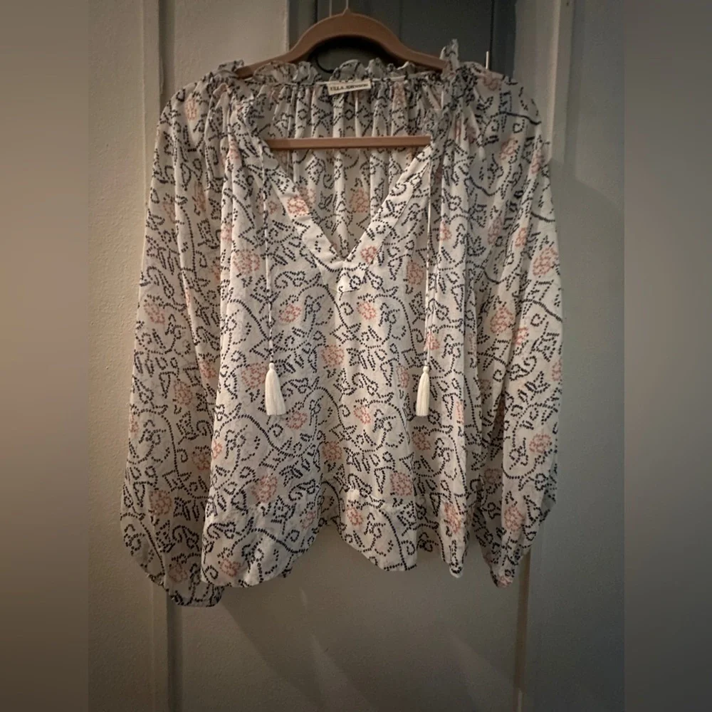 Ulla Johnson White Blouse with Navy and Blush Floral Print